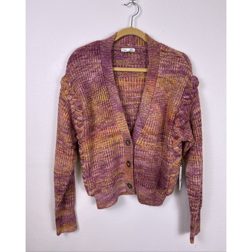 Dex Women's S Chunky Knit Cardigan Purple Boho Whimsigoth Braided Soft Sweater